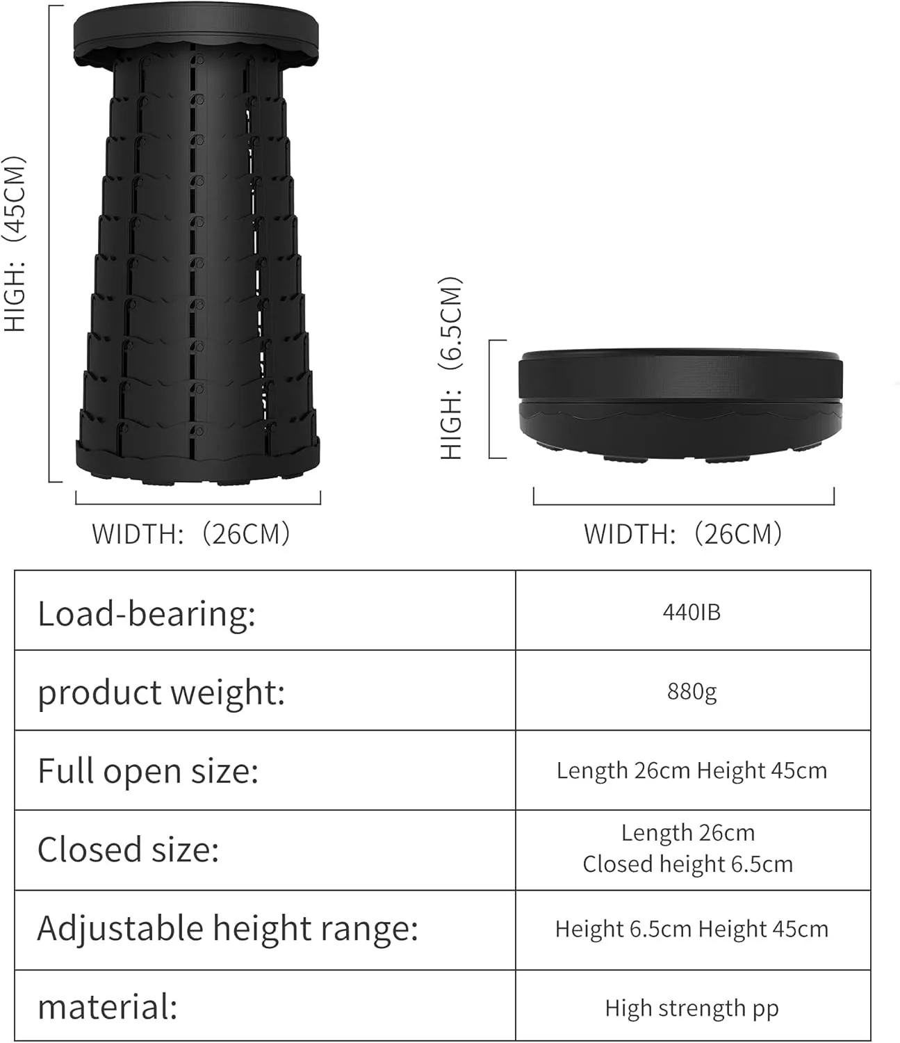 ALEVMOOM Upgraded Portable Collapsible Folding Stool with Cushion Retractable Telescoping Stool for Adults Sturdy Capacity 440lbs Camping Chair for Outdoor Hiking Garden BBQ with Bag