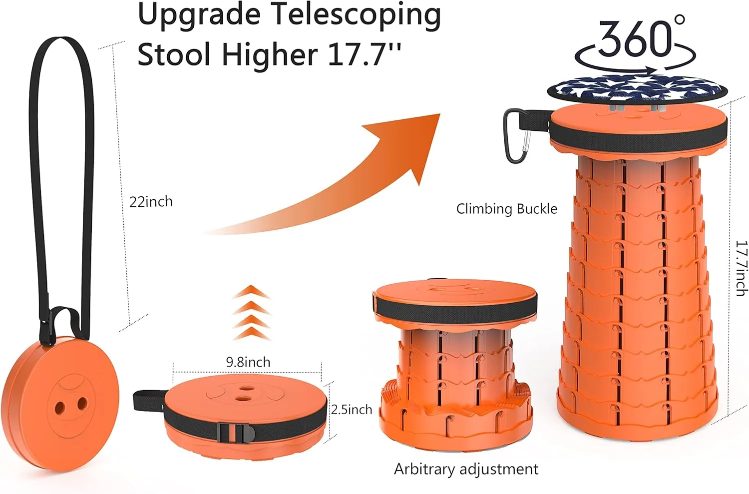 ALEVMOOM Upgraded Retractable Folding Stool Camping Stool, Collapsible Telescoping Stool for Adults, Lightweight Yet More Sturdy, Folding Seats for Camping Fishing Hiking Outdoor