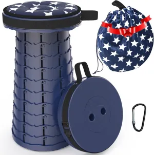 ALEVMOOM Upgraded Telescoping Stool Collapsible Stool with Seat Cushion & Bag, Retractable Folding Camping Stool for Adults Max Load 500lbs More Sturdy Lightweight for Fishing Hiking Gardening (Navy)