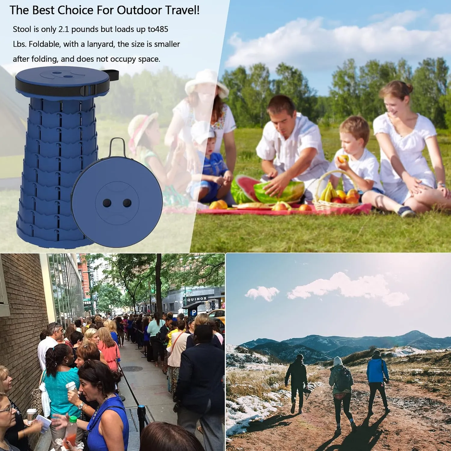 ALEVMOOM Upgraded Telescoping Stool Collapsible Stool with Seat Cushion & Bag, Retractable Folding Camping Stool for Adults Max Load 500lbs More Sturdy Lightweight for Fishing Hiking Gardening (Navy)