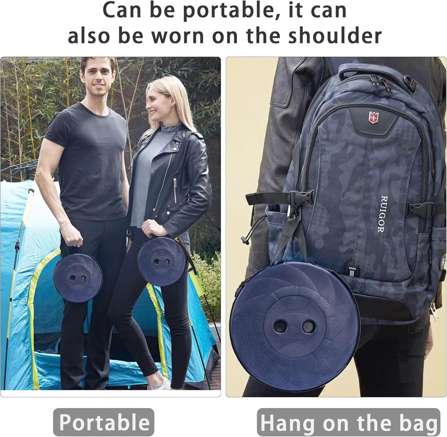 ALEVMOOM Upgraded Telescoping Stool Collapsible Stool with Seat Cushion & Bag, Retractable Folding Camping Stool for Adults Max Load 500lbs More Sturdy Lightweight for Fishing Hiking Gardening (Navy)
