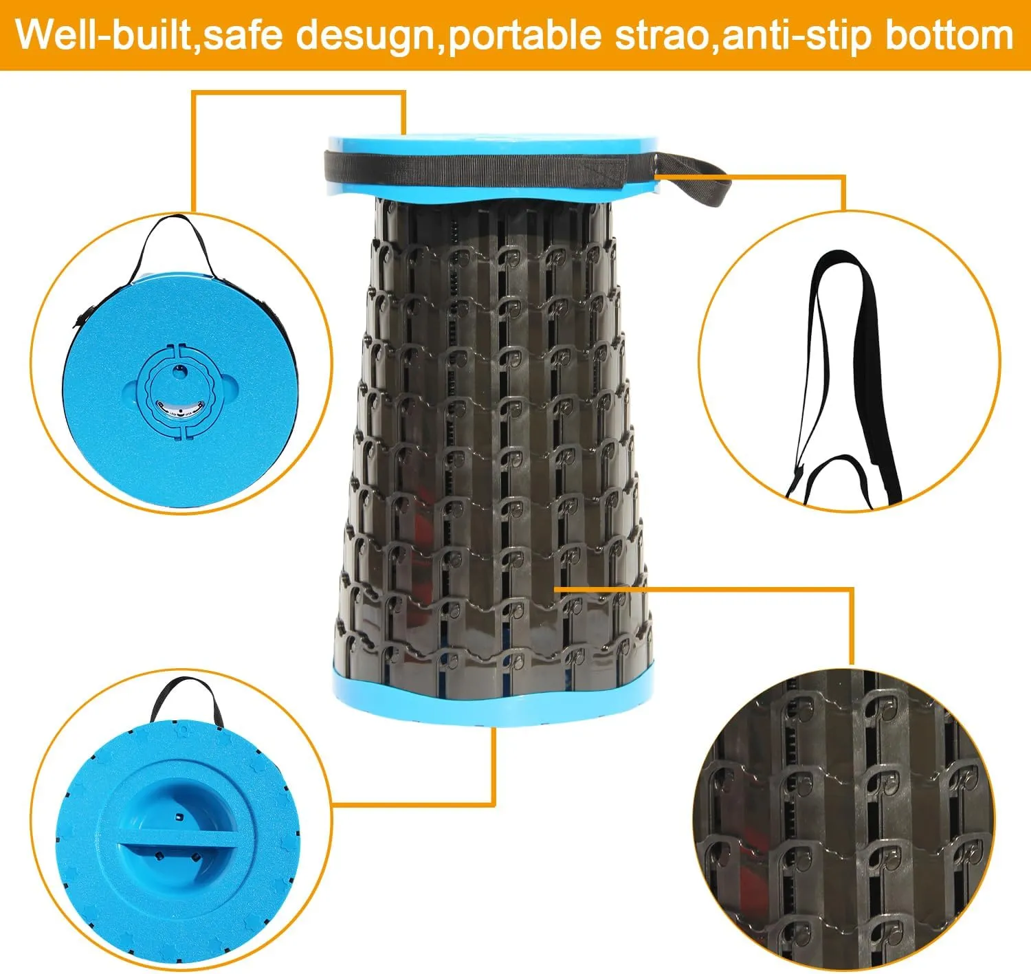 ALEVMOOM Upgraded XXL 50 Portable Collapsible Stool with Cushion,Telescoping Folding Stool for Adults,Yet More Sturdy Camping Stool with Load Capacity 1000lbs,for Outdoor Garden Hiking BBQ Blue