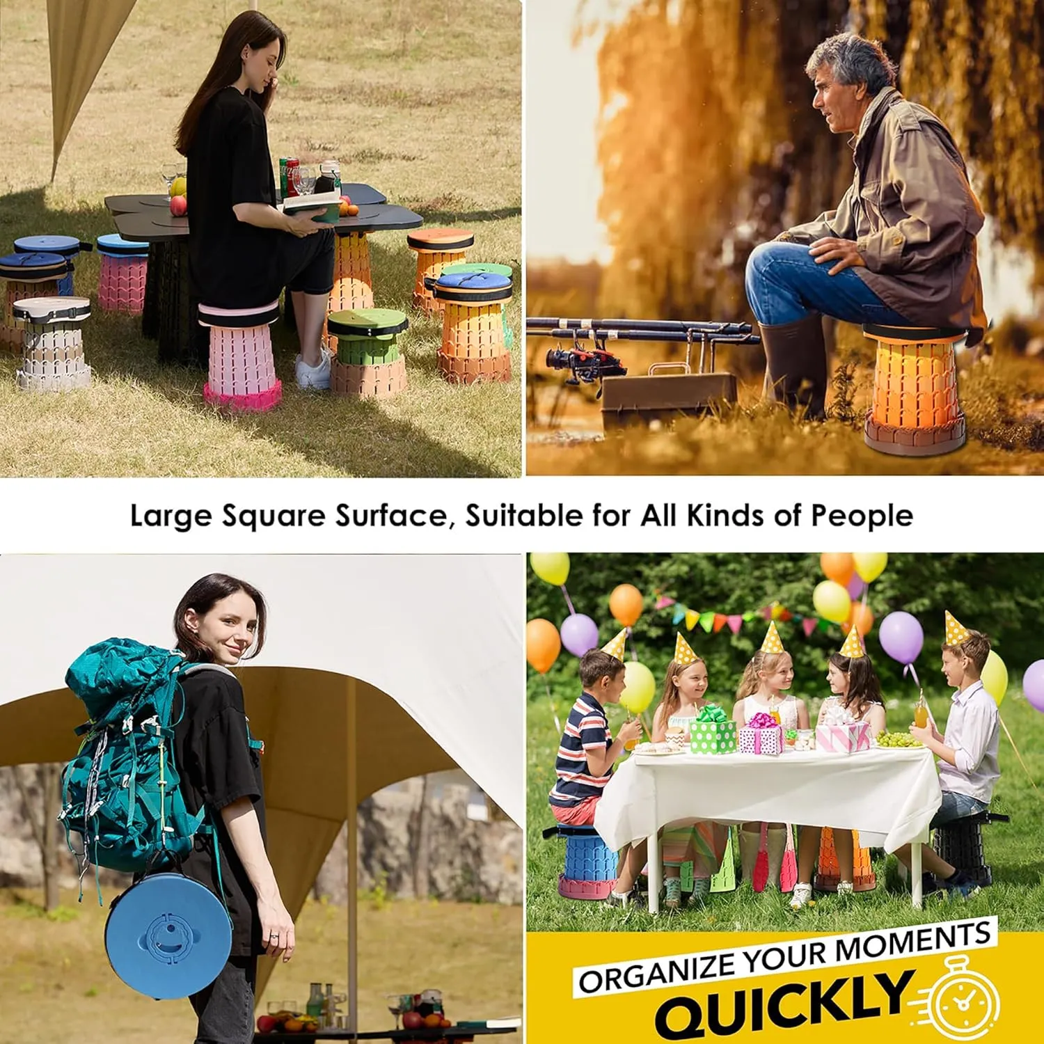 ALEVMOOM Upgraded XXL 50 Portable Collapsible Stool with Cushion,Telescoping Folding Stool for Adults,Yet More Sturdy Camping Stool with Load Capacity 1000lbs,for Outdoor Garden Hiking BBQ Blue