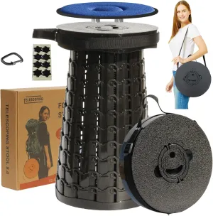ALEVMOOM Upgraded XXL Collapsible Stool with Cushion, Taller 50cm Wider 30cm Folding Stool,Portable Retractable Foldable Seat Max Load 1000lbs for Adults Camping Fishing Outdoor (XXL Black)