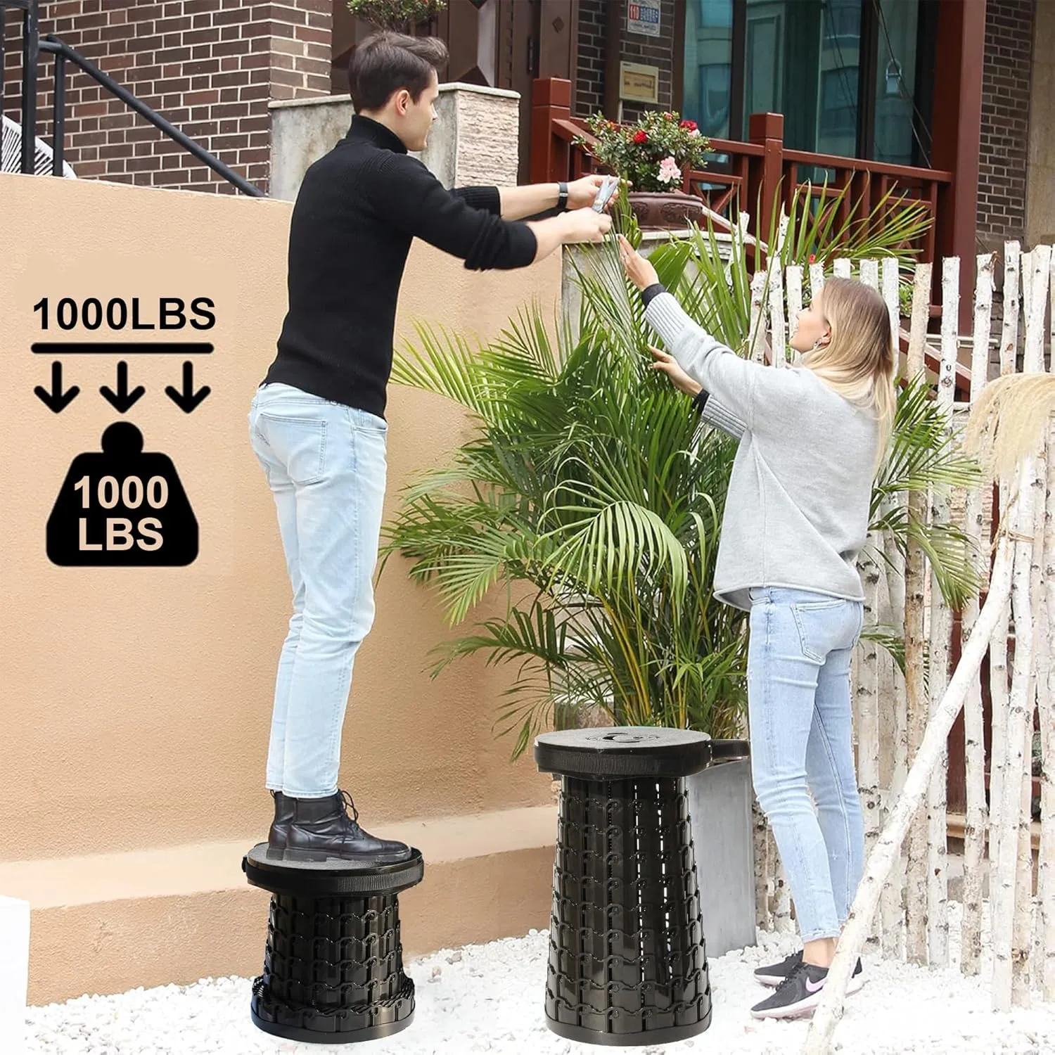 ALEVMOOM Upgraded XXL Collapsible Stool with Cushion, Taller 50cm Wider 30cm Folding Stool,Portable Retractable Foldable Seat Max Load 1000lbs for Adults Camping Fishing Outdoor (XXL Black)