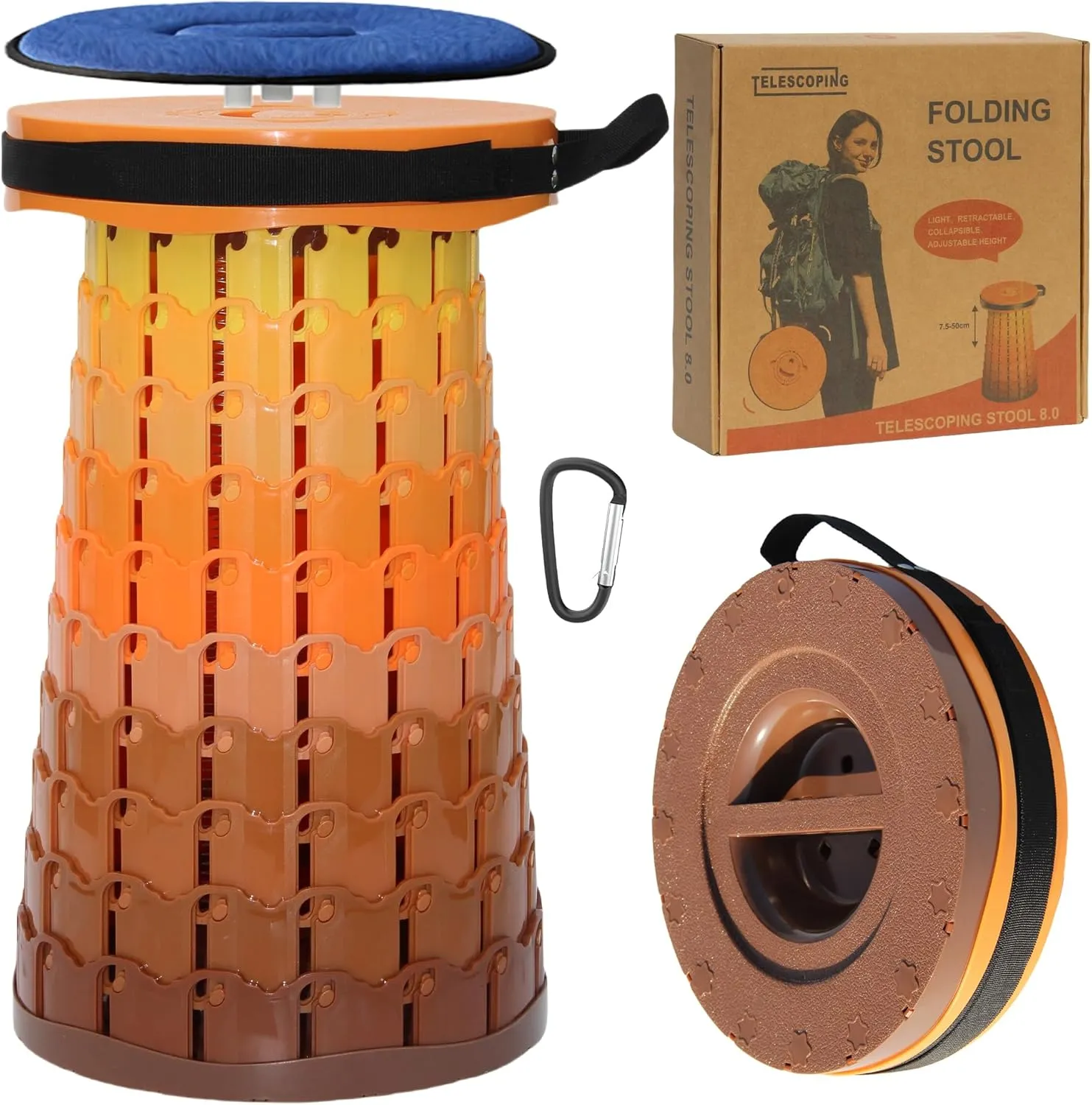 ALEVMOOM Upgraded XXL Telescoping Stool with Cushion,Taller 50cm Wider 30cm Collapsible More Sturdy Capacity 1000Lbs,Portable Camping Adjustable Stool for Garden Fishing Hiking Mountain BBQ (Fire)