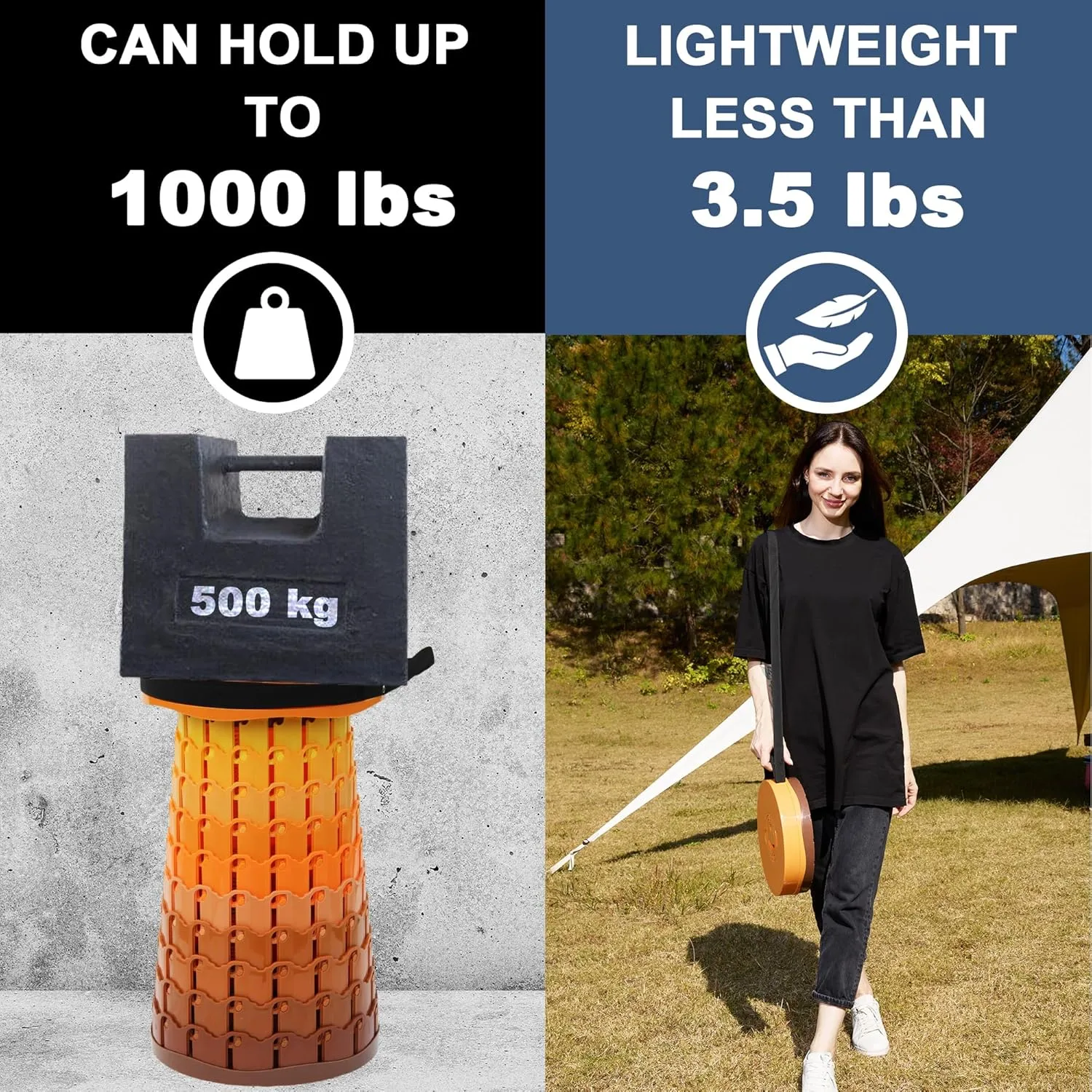 ALEVMOOM Upgraded XXL Telescoping Stool with Cushion,Taller 50cm Wider 30cm Collapsible More Sturdy Capacity 1000Lbs,Portable Camping Adjustable Stool for Garden Fishing Hiking Mountain BBQ (Fire)
