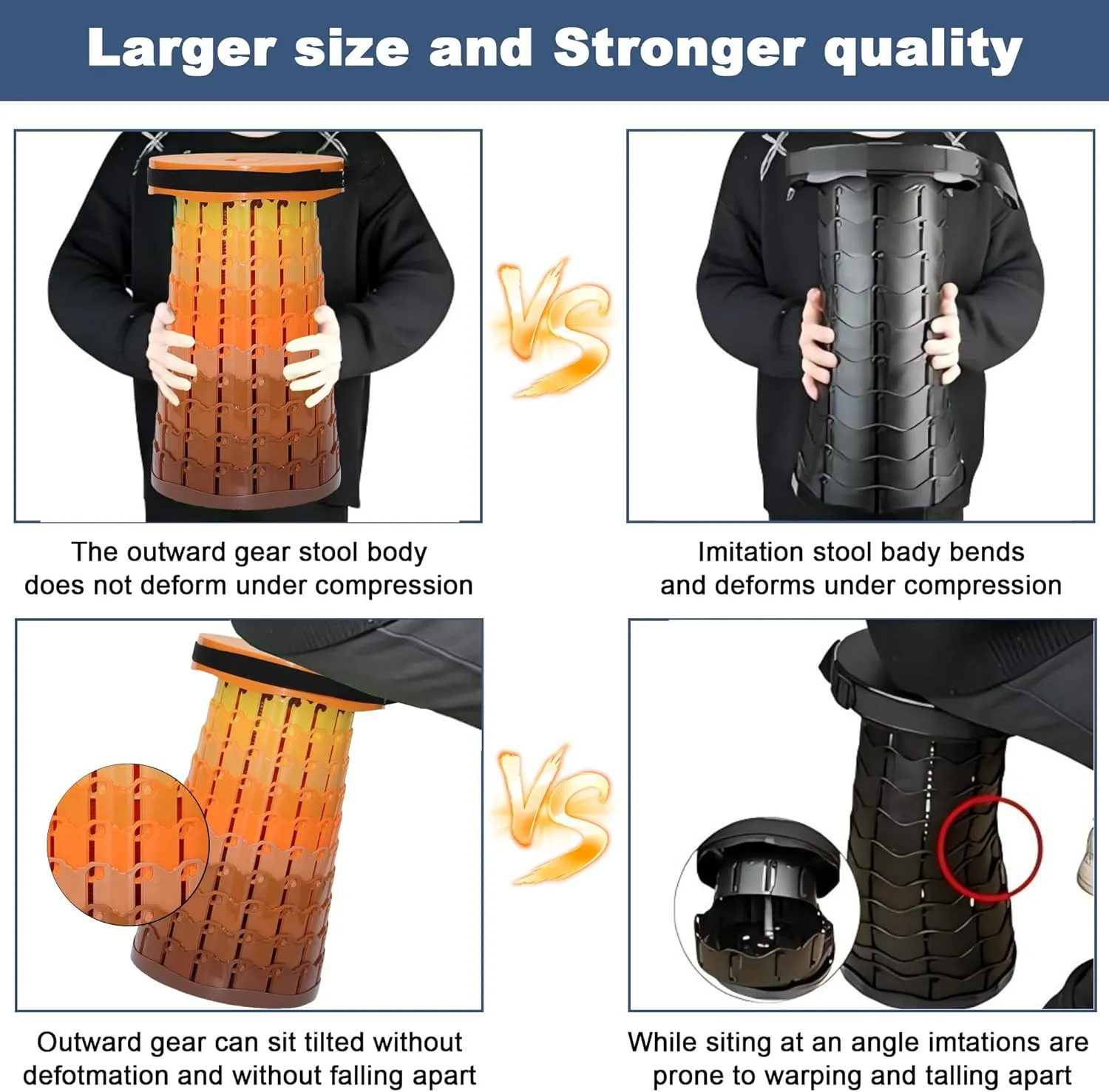 ALEVMOOM Upgraded XXL Telescoping Stool with Cushion,Taller 50cm Wider 30cm Collapsible More Sturdy Capacity 1000Lbs,Portable Camping Adjustable Stool for Garden Fishing Hiking Mountain BBQ (Fire)