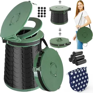 ALEVMOOM XXL Portable Toilet - 19.7" H Taller Wider Collapsible Foldable Camping Toilet with Lid, Strap, Bag - Adjustable for Camping, Hiking, Travel and Car