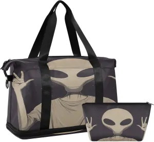 Alien Sports Gym Bag with Waterproof Dry Wet Pocket, Travel Duffel Bag for Women Men，Workout Bag Fits Yoga, Swimming