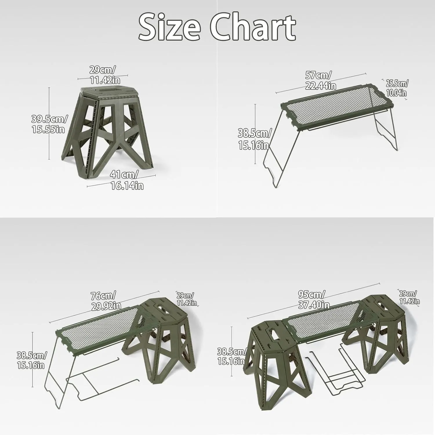All in One Foldable Camp Desk & Seat, Weather-Resistant Outdoor Gear for Fishing BBQ Family Outdoor Activities(Army Green,Stool 2 Table 1)