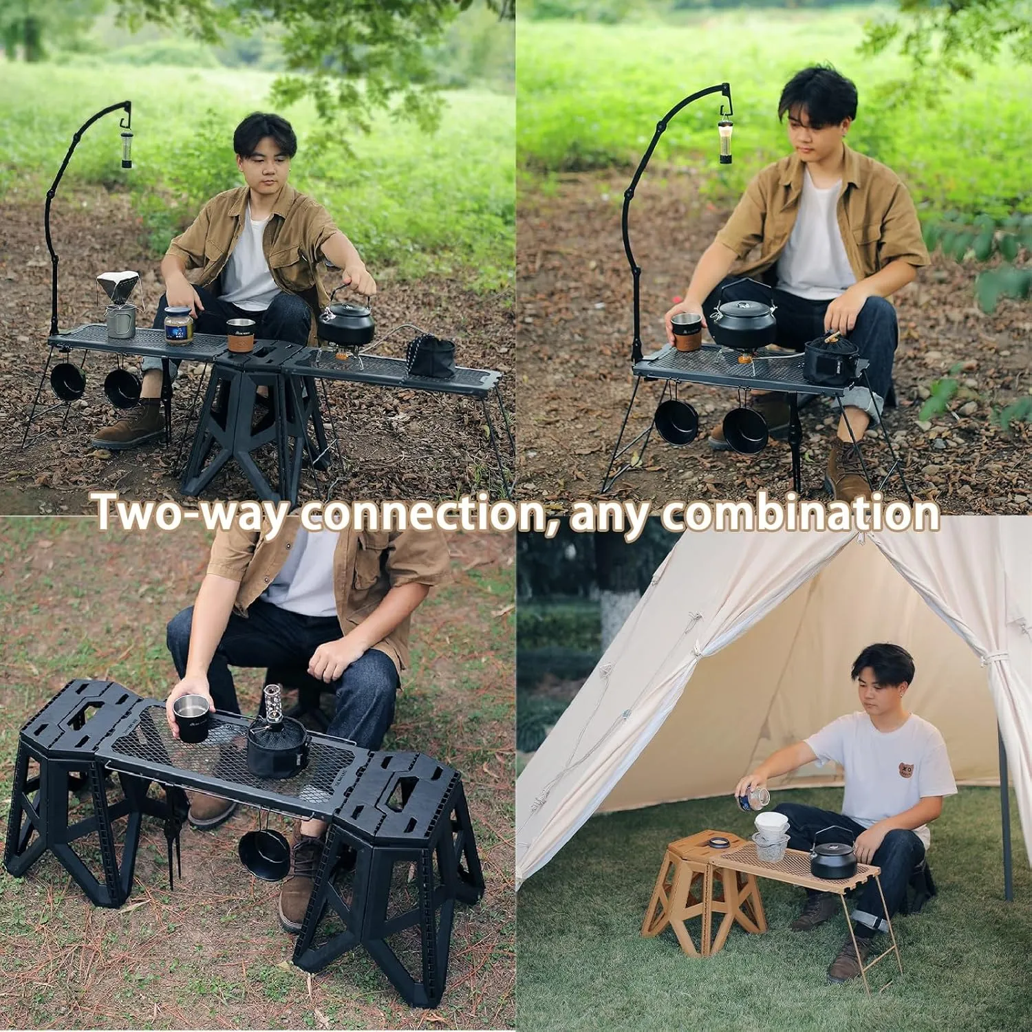 All in One Foldable Camp Desk & Seat, Weather-Resistant Outdoor Gear for Fishing BBQ Family Outdoor Activities(Army Green,Stool 2 Table 1)