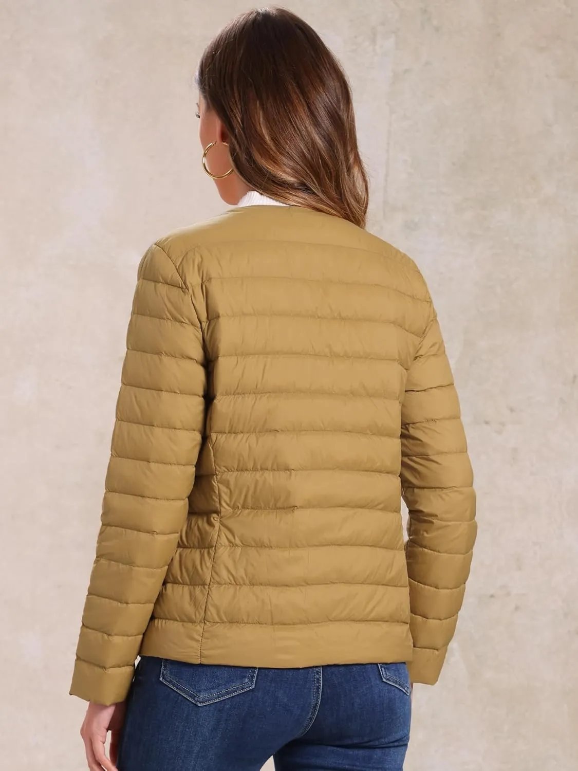 Allegra K Women's Puffer Jacket Lightweight Button Down Packable Long Sleeve Coat