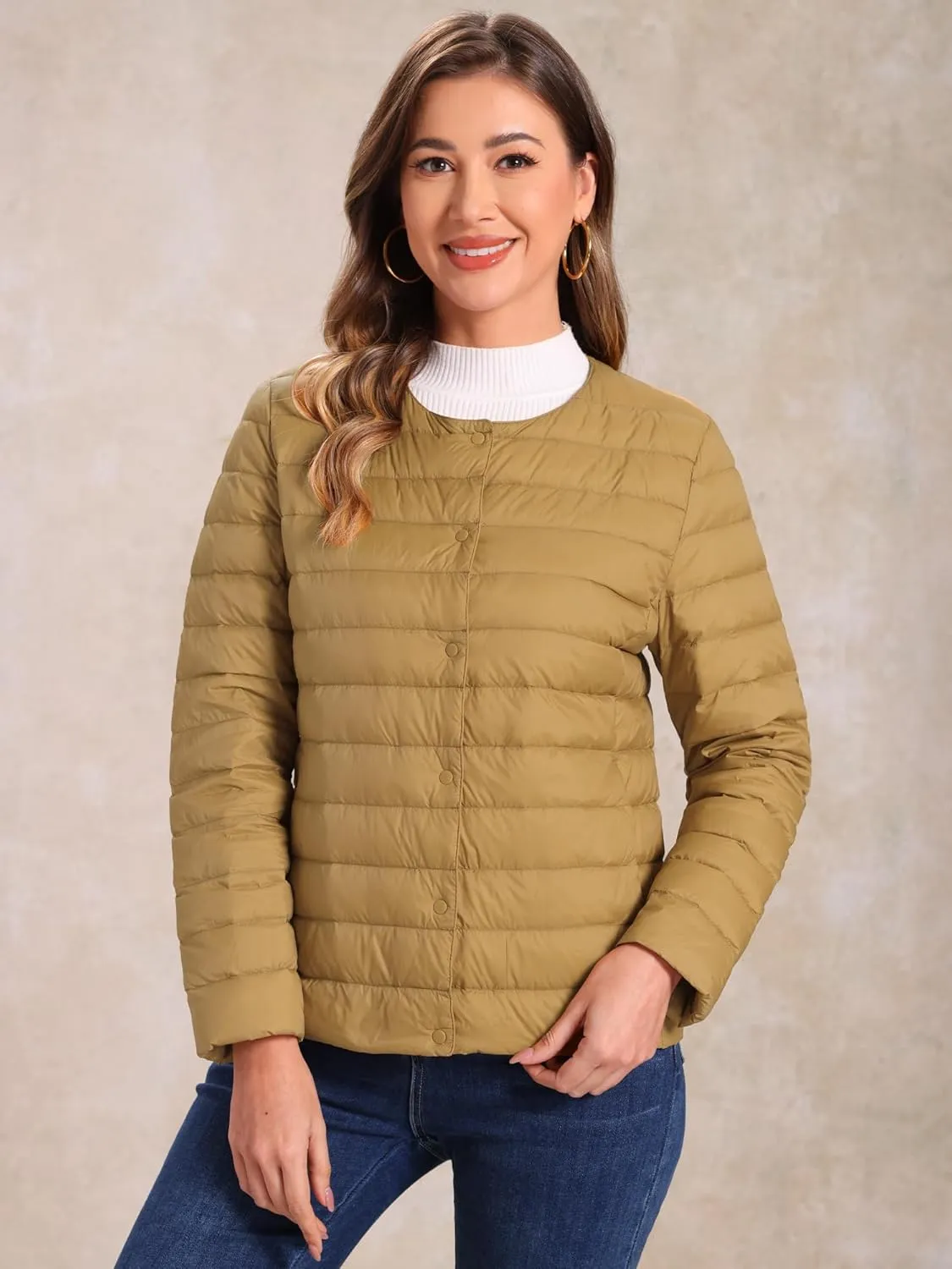 Allegra K Women's Puffer Jacket Lightweight Button Down Packable Long Sleeve Coat