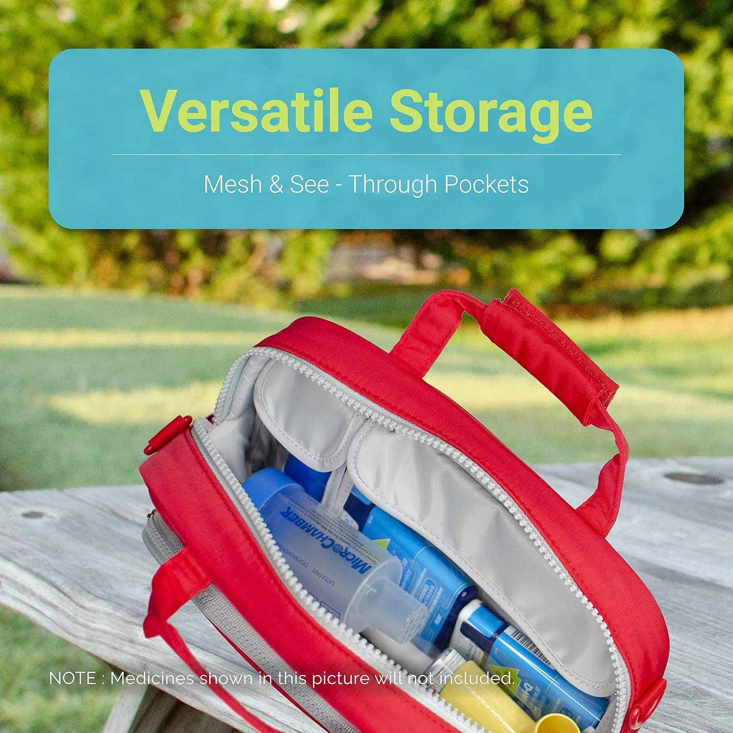 AllerMates Family Travel Essentials First Aid Empty Supplies Bag - Medicine Carry Case for Epi Pen, Insulin, Pill Bottle, Diabetic Aids, Asthma Spacer, Auvi Q, Allergy and Emergency Needs. (Blaze Red)