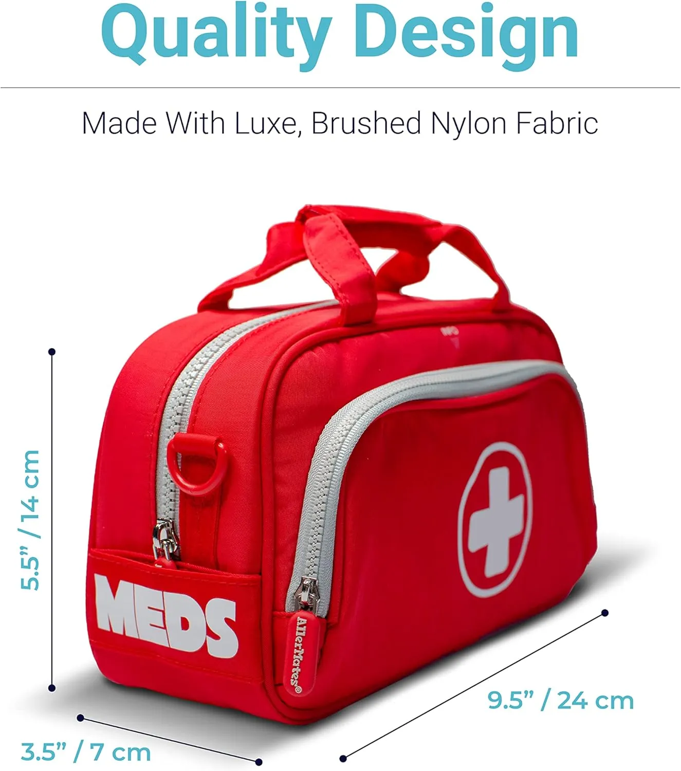 AllerMates Family Travel Essentials First Aid Empty Supplies Bag - Medicine Carry Case for Epi Pen, Insulin, Pill Bottle, Diabetic Aids, Asthma Spacer, Auvi Q, Allergy and Emergency Needs. (Blaze Red)