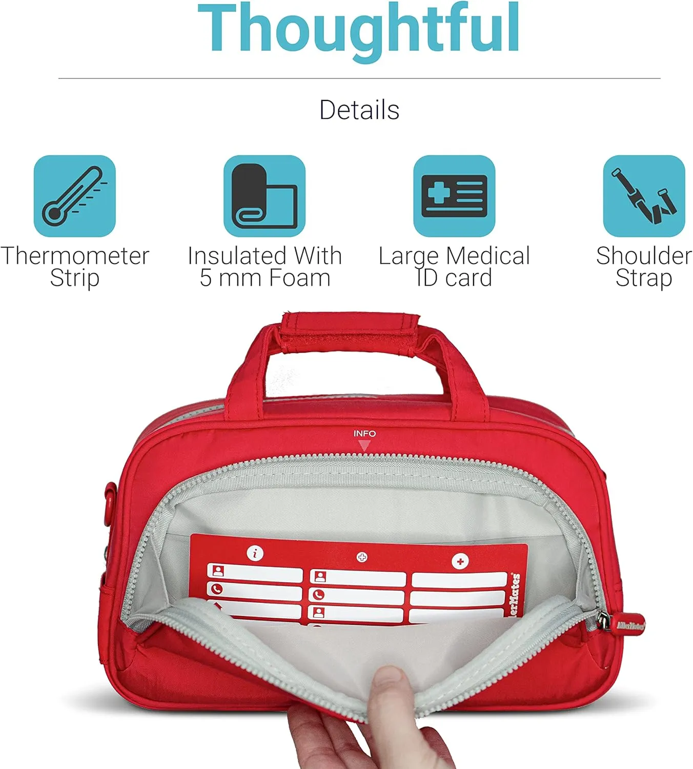 AllerMates Family Travel Essentials First Aid Empty Supplies Bag - Medicine Carry Case for Epi Pen, Insulin, Pill Bottle, Diabetic Aids, Asthma Spacer, Auvi Q, Allergy and Emergency Needs. (Blaze Red)