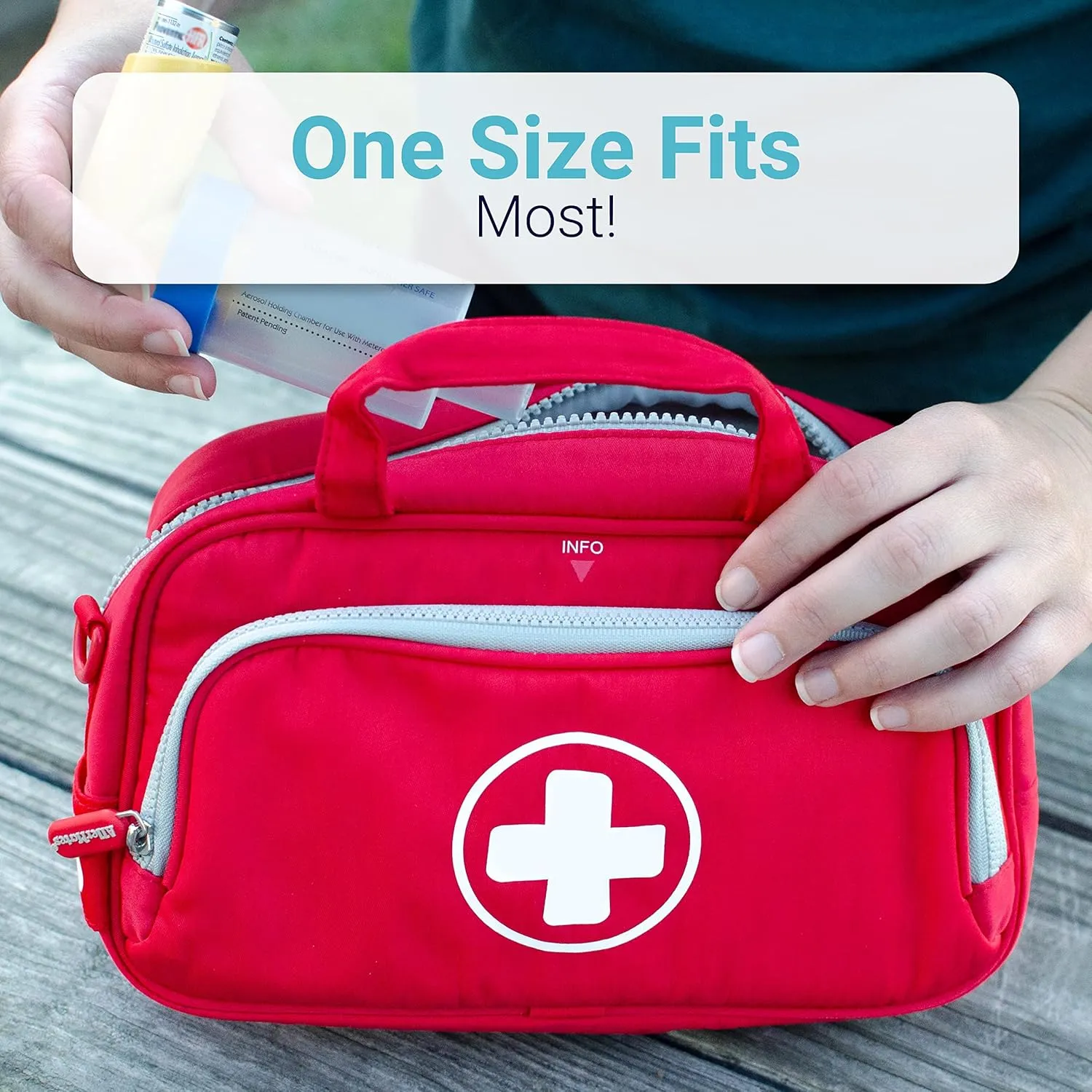 AllerMates Family Travel Essentials First Aid Empty Supplies Bag - Medicine Carry Case for Epi Pen, Insulin, Pill Bottle, Diabetic Aids, Asthma Spacer, Auvi Q, Allergy and Emergency Needs. (Blaze Red)