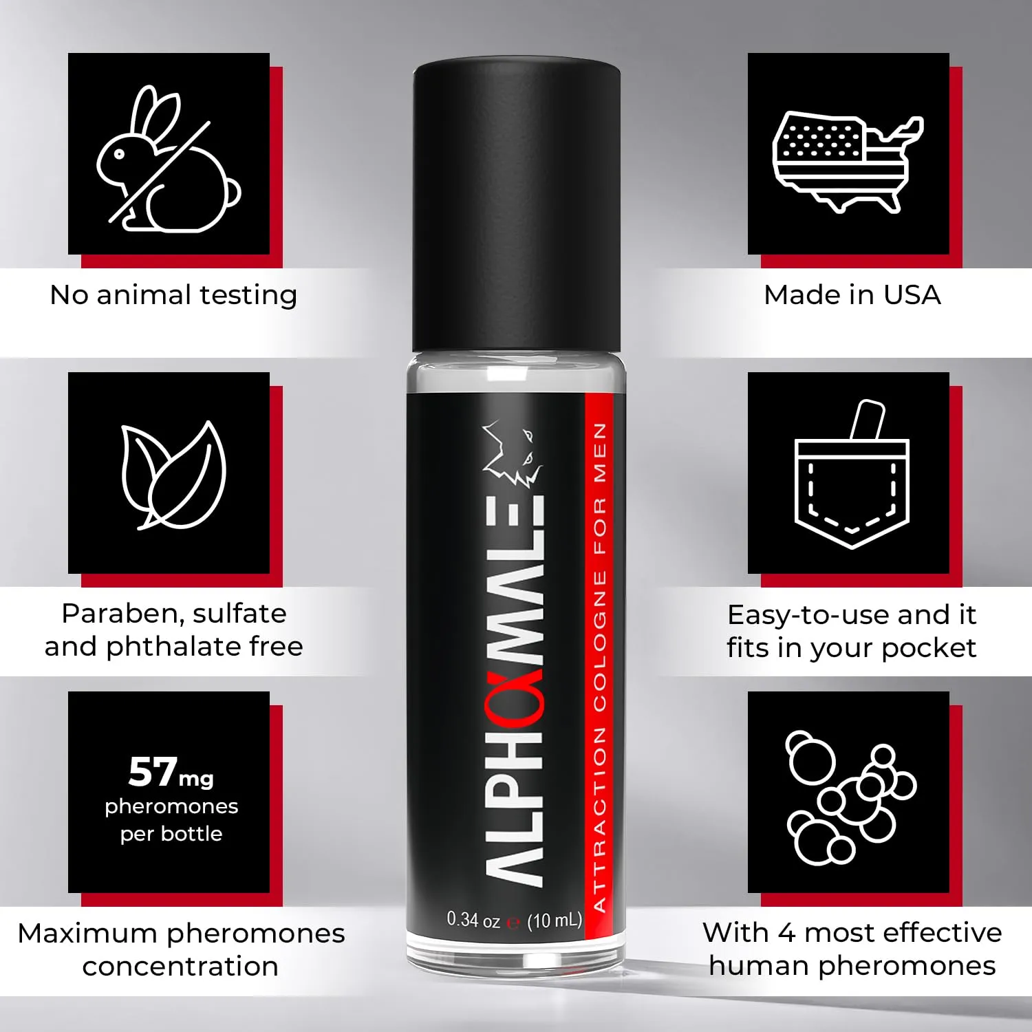 AlphaMale Attraction Cologne for Men - Long-Lasting Compact Roll-On Infused Oil-Based Cologne - Perfume to Attract Women - 0.34 oz (10 mL)