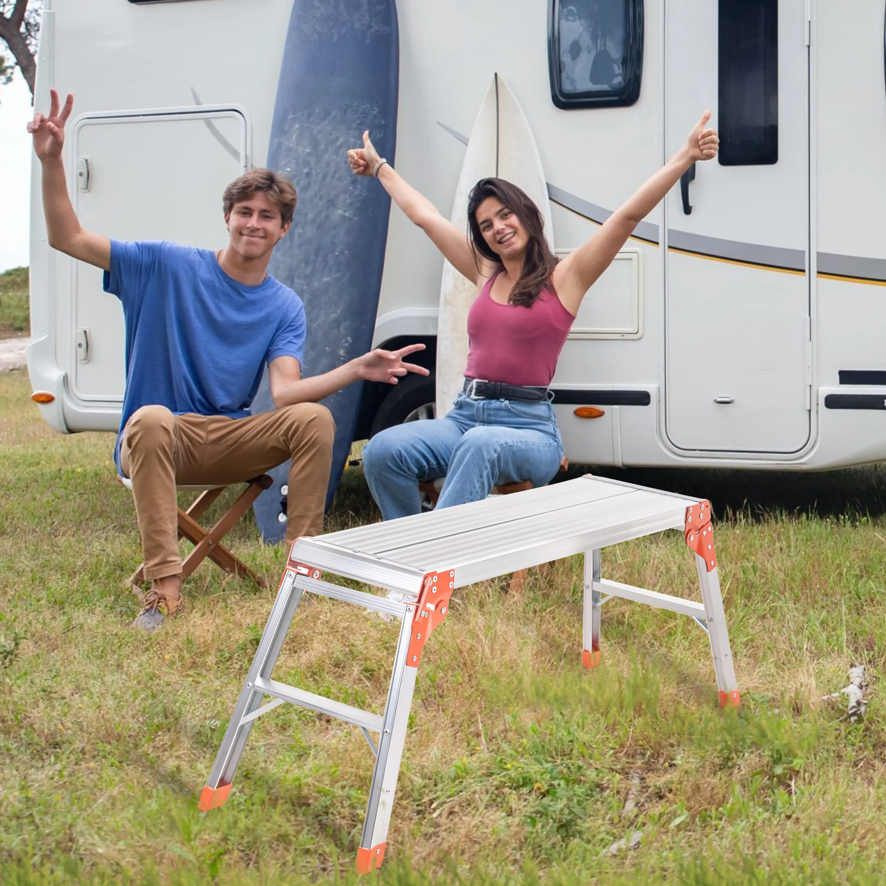 Aluminum workbench, large-sized step stool, foldable portable workbench