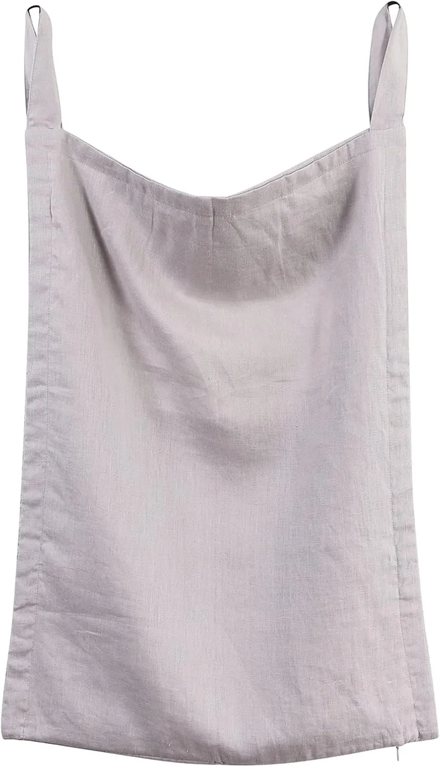 Amazhiyu Pure Linen Over The Door Laundry Hanging Hamper Bag with Bottom Zipper and Pockets Light Grey