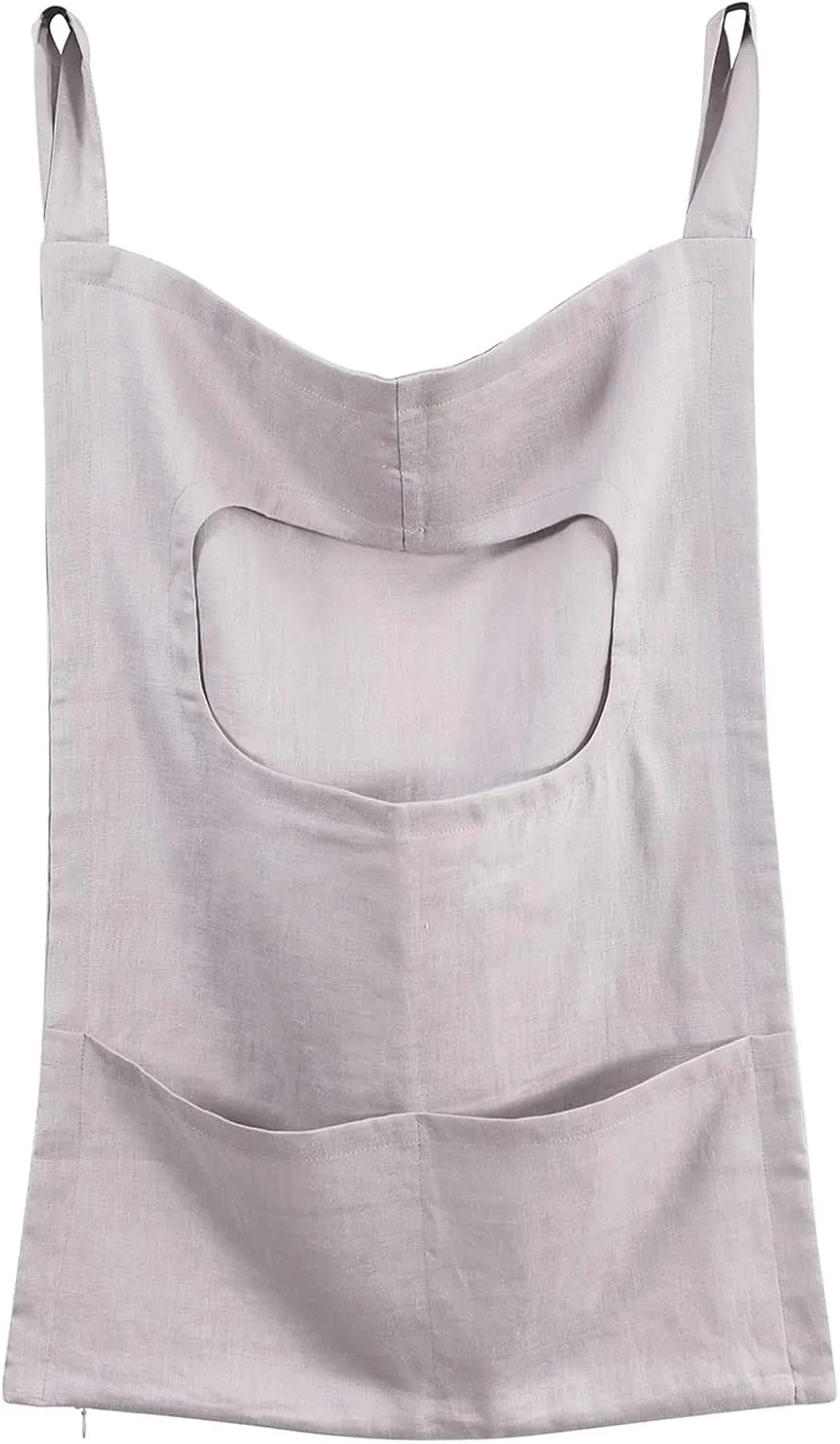 Amazhiyu Pure Linen Over The Door Laundry Hanging Hamper Bag with Bottom Zipper and Pockets Light Grey