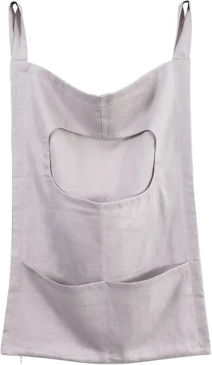 Amazhiyu Pure Linen Over The Door Laundry Hanging Hamper Bag with Bottom Zipper and Pockets Light Grey