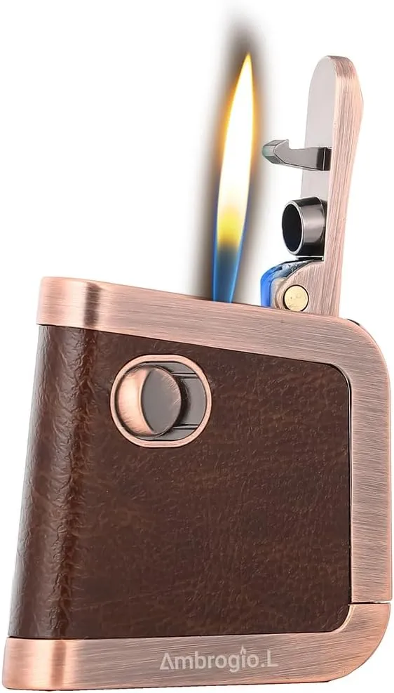 Ambrogio.L Vintage Trench Kerosene Oil Lighter,Refill Petrol Pipe Cigarette Cigar Lighter Gift for Men Father's Day Dad Christmas Halloween,Oil not Included,Brown