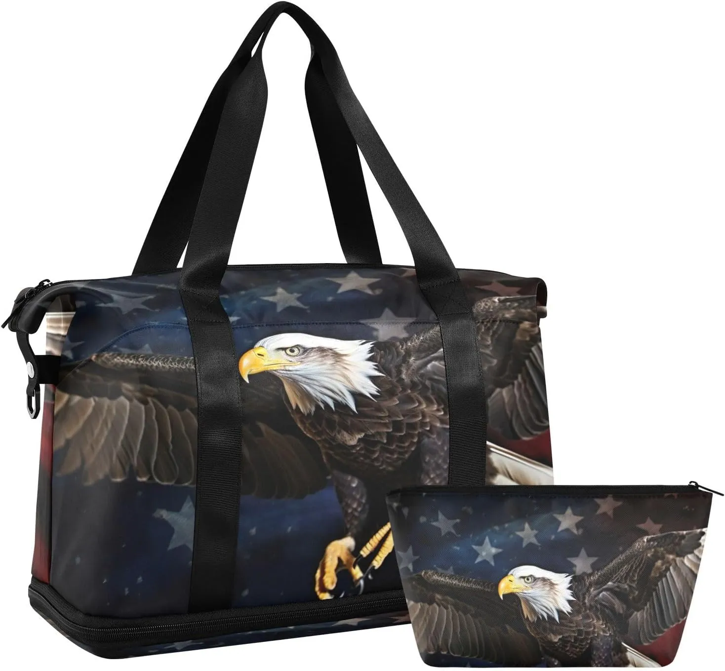 American Flag Falcon Sports Gym Bag with Waterproof Dry Wet Pocket, Travel Duffel Bag for Women Men，Workout Bag Fits Yoga, Swimming