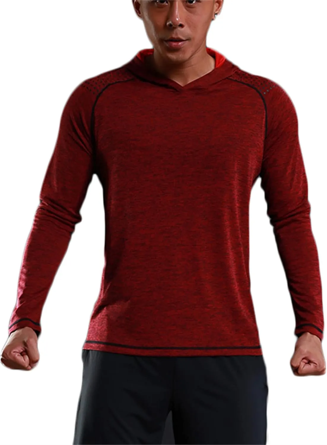 Andongnywell Men's Shirt with Hood Performance Long Sleeve Sun Protection Tshirt Lightweight Top Exercise Camping Clothes