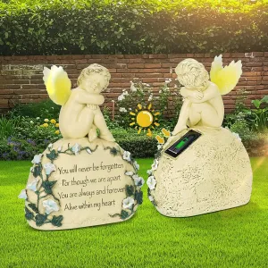 Angel Solar Garden Statues for Outdoor - Cemetery Grave Decorations, Guardian Angel Figurines for Lawn, Yard, Patio & Porch - Memorial Gifts for Women, Bereavement Gifts for Loss of Loved Ones or Pets