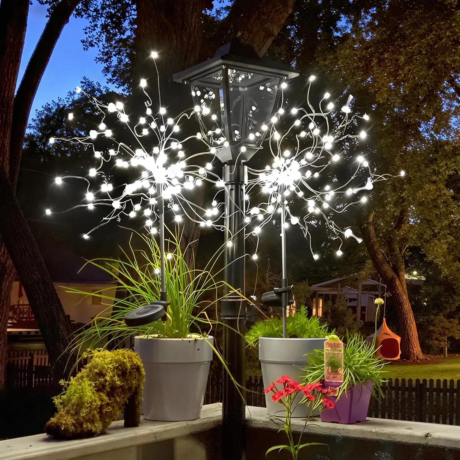 Anordsem Solar Fireworks Lights Outdoor: Garden Light Waterproof for Yard Outside - LED Starburst White Lighting Patio Pathway Decor 2 Pack - Sparkler Gardening Gifts for Women Homeowner