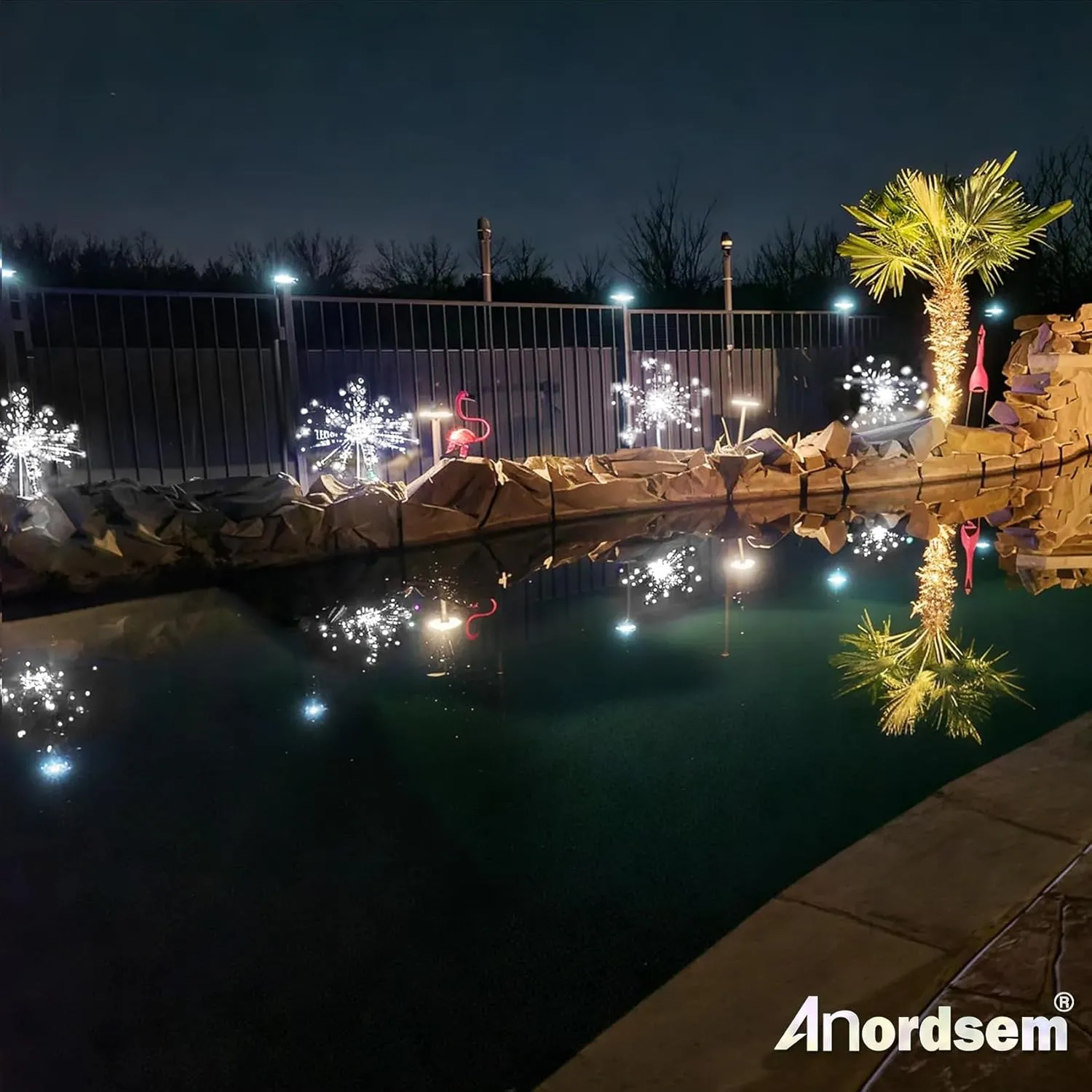 Anordsem Solar Fireworks Lights Outdoor: Garden Light Waterproof for Yard Outside - LED Starburst White Lighting Patio Pathway Decor 2 Pack - Sparkler Gardening Gifts for Women Homeowner