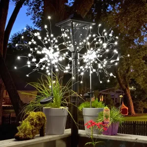 Anordsem Solar Fireworks Lights Outdoor: Garden Light Waterproof for Yard Outside - LED Starburst White Lighting Patio Pathway Decor 2 Pack - Sparkler Gardening Gifts for Women Homeowner