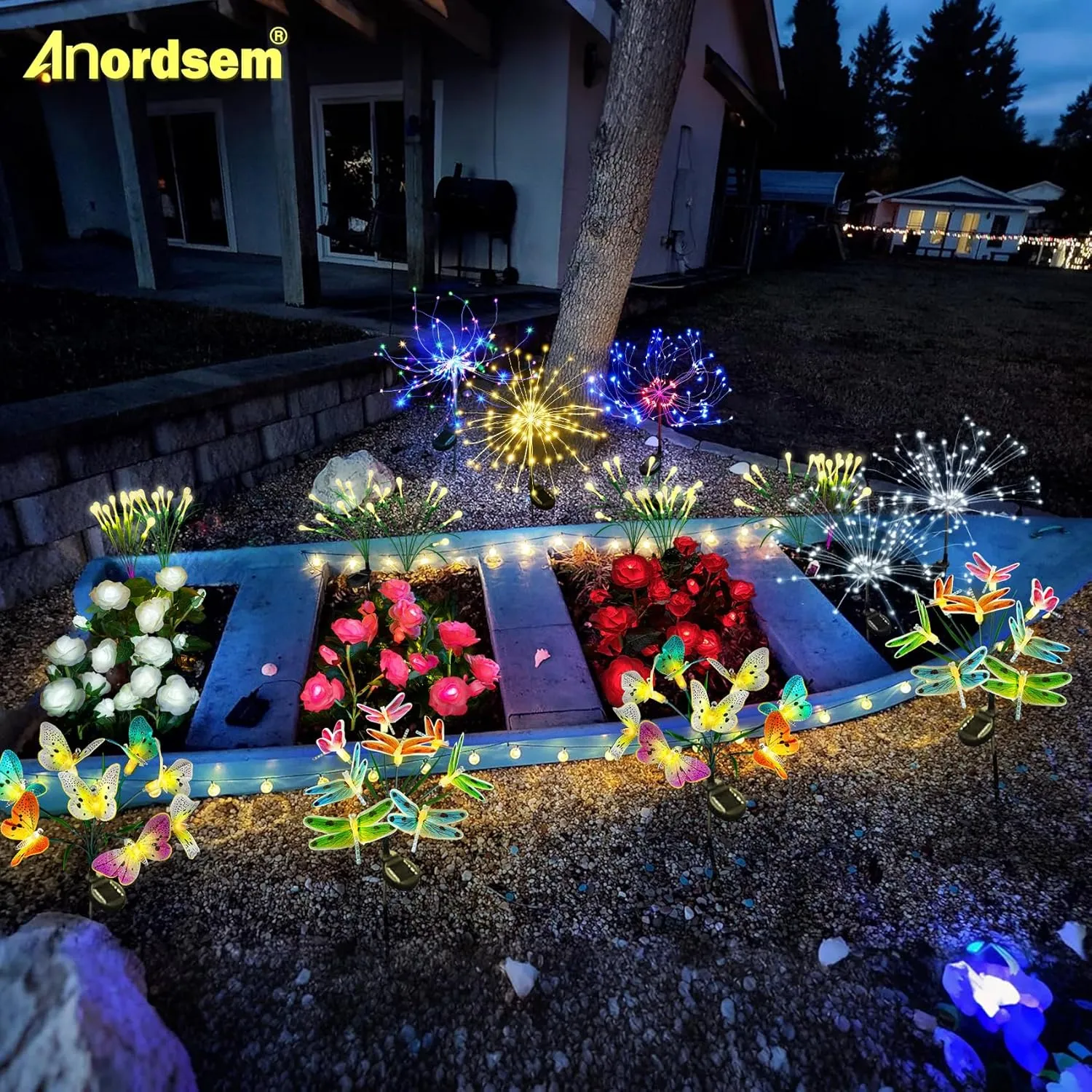 Anordsem Solar Fireworks Lights Outdoor: Garden Light Waterproof for Yard Outside - LED Starburst White Lighting Patio Pathway Decor 2 Pack - Sparkler Gardening Gifts for Women Homeowner