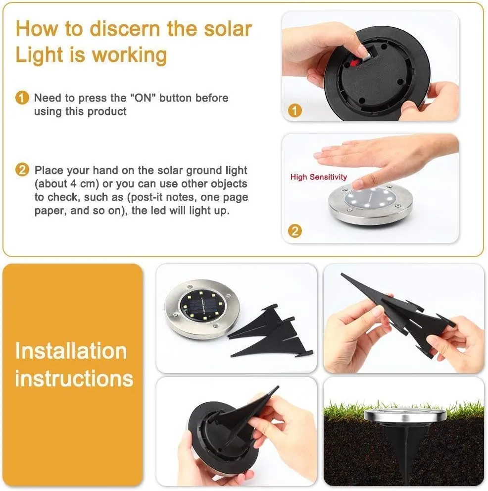 Aogist Outdoor Solar Ground Lights, 8 LED Waterproof Garden Disk Lights In-Ground Landscape Lighting for Lawn Patio Pathway Yard Deck Walkway (White, 8 Pack)