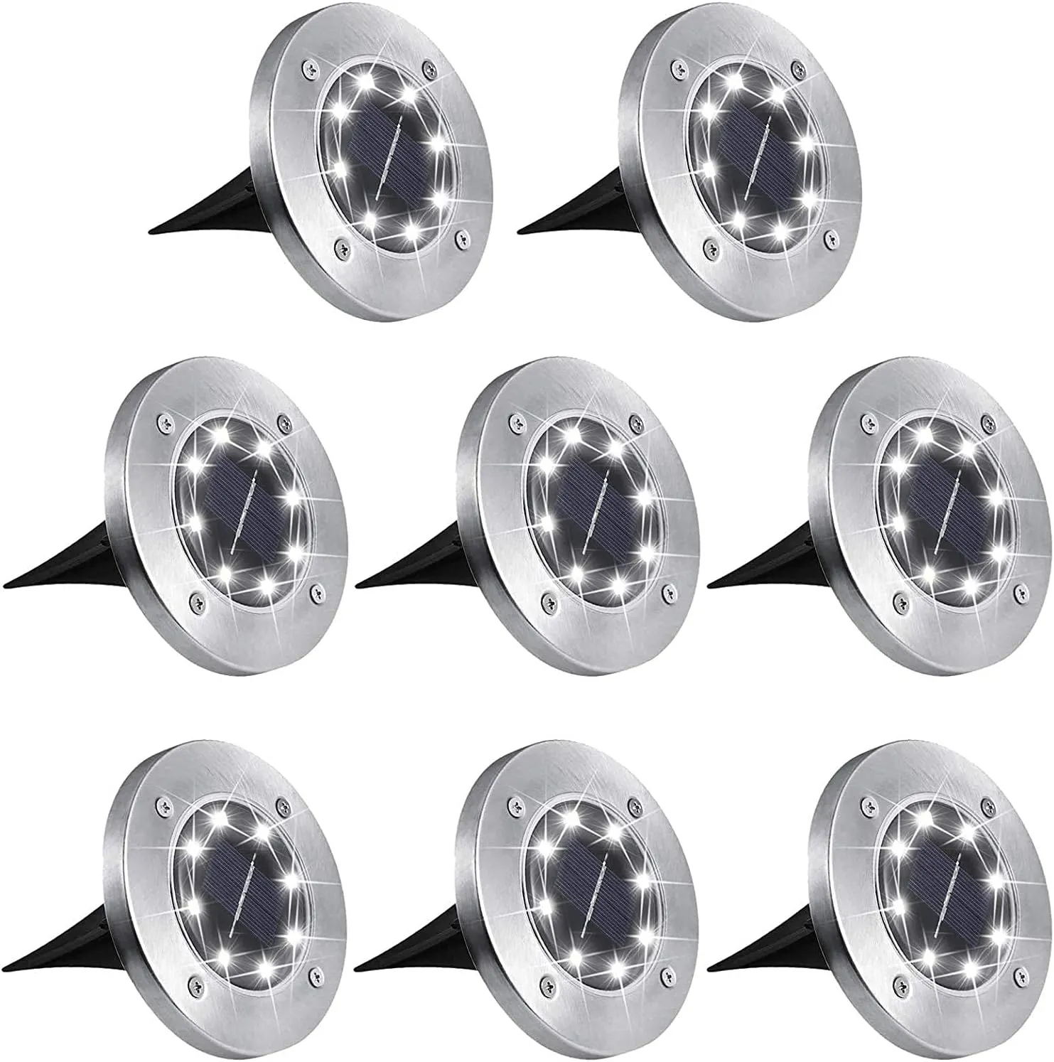 Aogist Outdoor Solar Ground Lights, 8 LED Waterproof Garden Disk Lights In-Ground Landscape Lighting for Lawn Patio Pathway Yard Deck Walkway (White, 8 Pack)