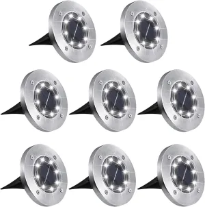 Aogist Outdoor Solar Ground Lights, 8 LED Waterproof Garden Disk Lights In-Ground Landscape Lighting for Lawn Patio Pathway Yard Deck Walkway (White, 8 Pack)