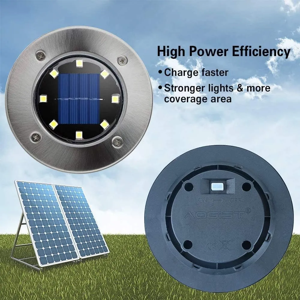 Aogist Outdoor Solar Ground Lights, 8 LED Waterproof Garden Disk Lights In-Ground Landscape Lighting for Lawn Patio Pathway Yard Deck Walkway (White, 8 Pack)