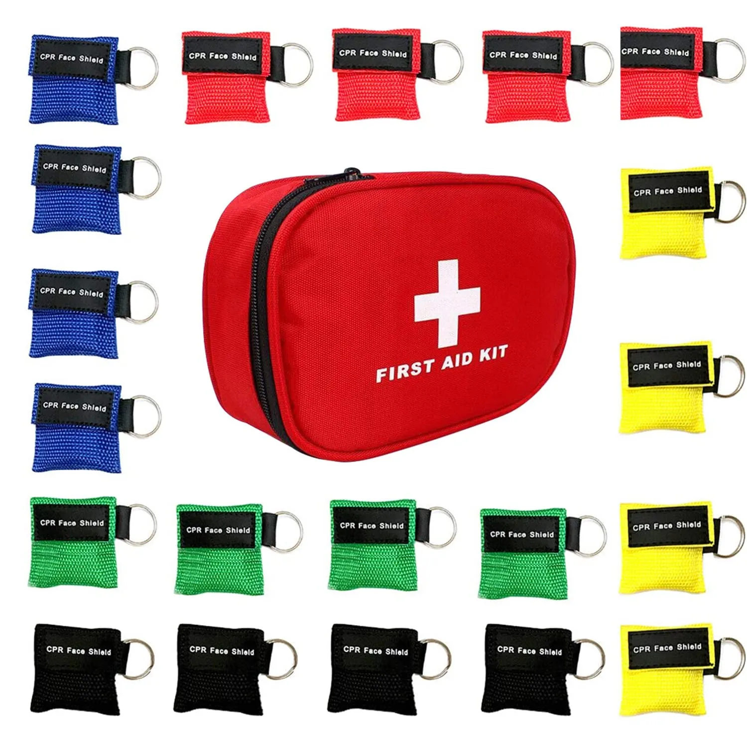 AOUTACC 20 Pcs CPR Face Shield Mask Empty First Aid Bag, Keychain Mask Disposable Emergency Kit CPR Face Shields Pocket Mask