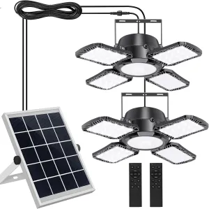 Aqonsie Solar Shed Light Indoor Outdoor, 176LED Solar Powered Pendant Light Daytime Available, Dual Lamps Motion Sensor Indoor Light with 5 Lighting Modes & Remote for Shed, Gazebo, Barn, Garage, Shop