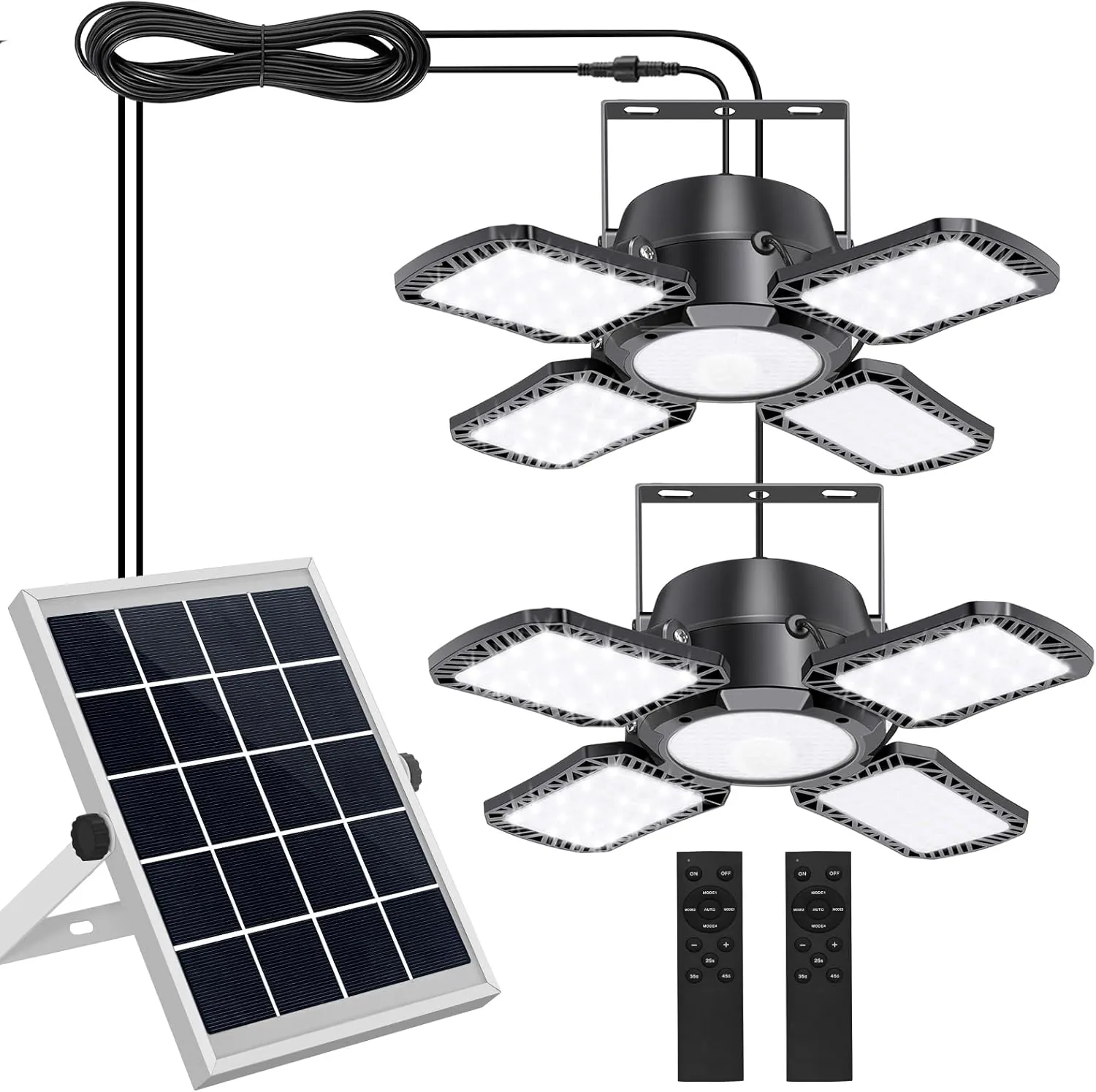 Aqonsie Solar Shed Light Indoor Outdoor, 176LED Solar Powered Pendant Light Daytime Available, Dual Lamps Motion Sensor Indoor Light with 5 Lighting Modes & Remote for Shed, Gazebo, Barn, Garage, Shop
