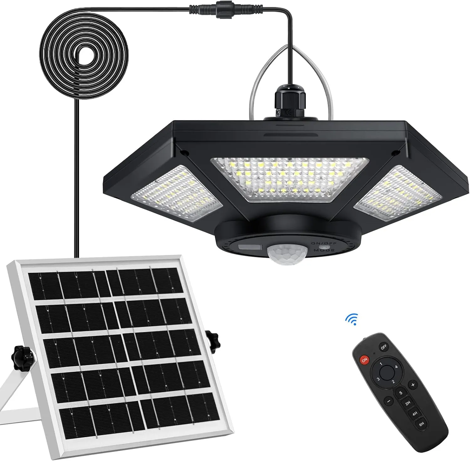 Aqonsie Solar Shed Light Indoor Outdoor Solar Powered Pendant Daytime Work Lights with 5 Lighting Modes & 3 Timers, 180LED Solar Indoor Lights Motion Sensor with Remote Control for Shed Barn Garage