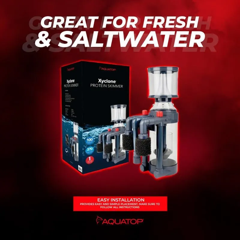 Aquatop Xyclone Protein Skimmer with 370 GPH Flow - Powerful Waste Removal for Clear Water in Freshwater & Saltwater Aquariums