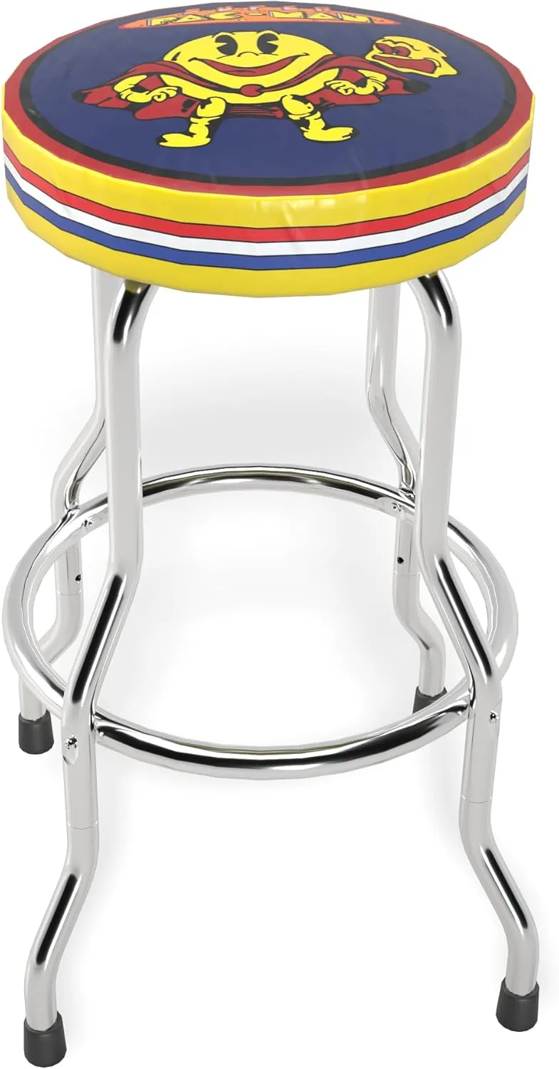 ARCADE1UP Officially Licensed Adjustable Stool with Chrome-Plated Steel Frame and High-Density Foam Padding for Supreme Gaming Comfort (Super Pac-Man)