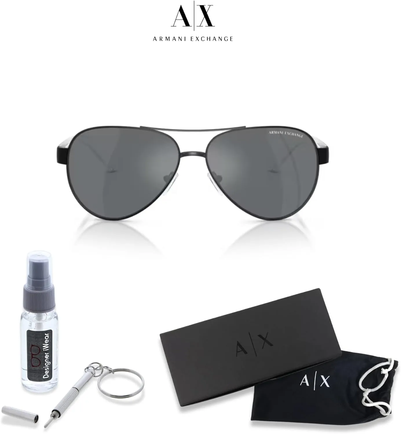 Armani Exchange AX2034S Aviator Sunglasses for Men   BUNDLE with Designer iWear Care Kit