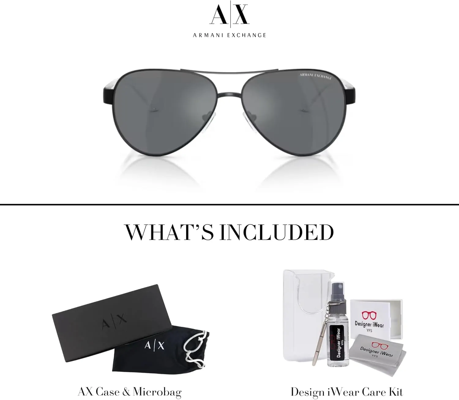 Armani Exchange AX2034S Aviator Sunglasses for Men   BUNDLE with Designer iWear Care Kit