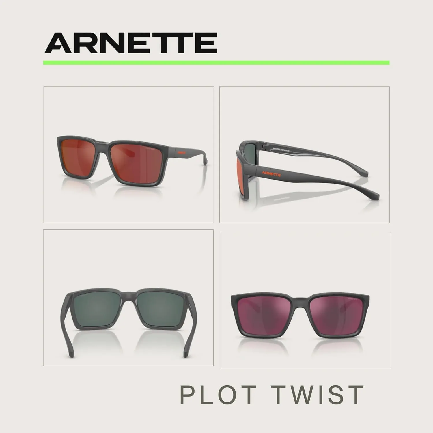 ARNETTE Plot Twist AN4346 Square Sunglasses for Men   BUNDLE WIth Designer iWear Complimentary Eyewear Kit