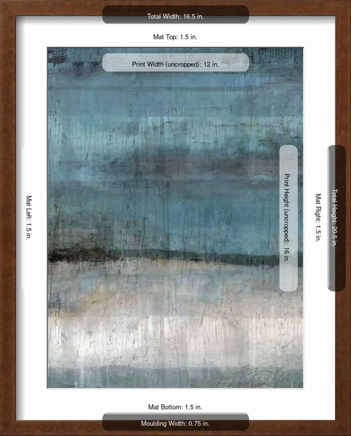 ART.COM Wall Art Print Study in Light Blue on Brown Frame by Marta Wiley, 17" x 21"