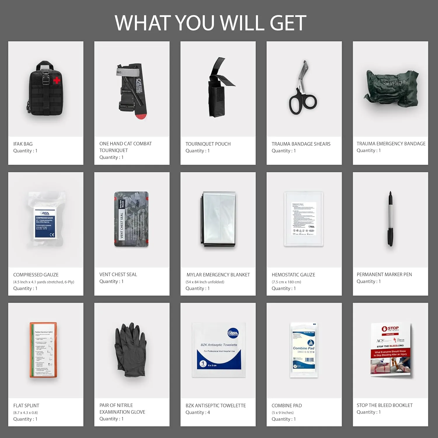 ASA TECHMED Advanced Emergency Trauma Kit with CAT GEN-7 Tourniquet – Compact, Comprehensive First Aid Field Kit for Tactical, Outdoor, and Emergency Responders